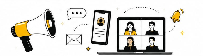 planningCommunication – Megaphone, phone and video call illustration